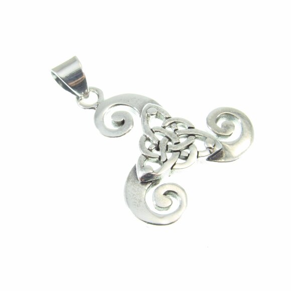 Solid 925 Sterling Silver Celtic Trinity Knot Pendant - Triple Spiral Amulet - Picture 7 of 10